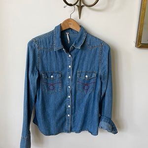Free People western chambray button down with pearl snaps